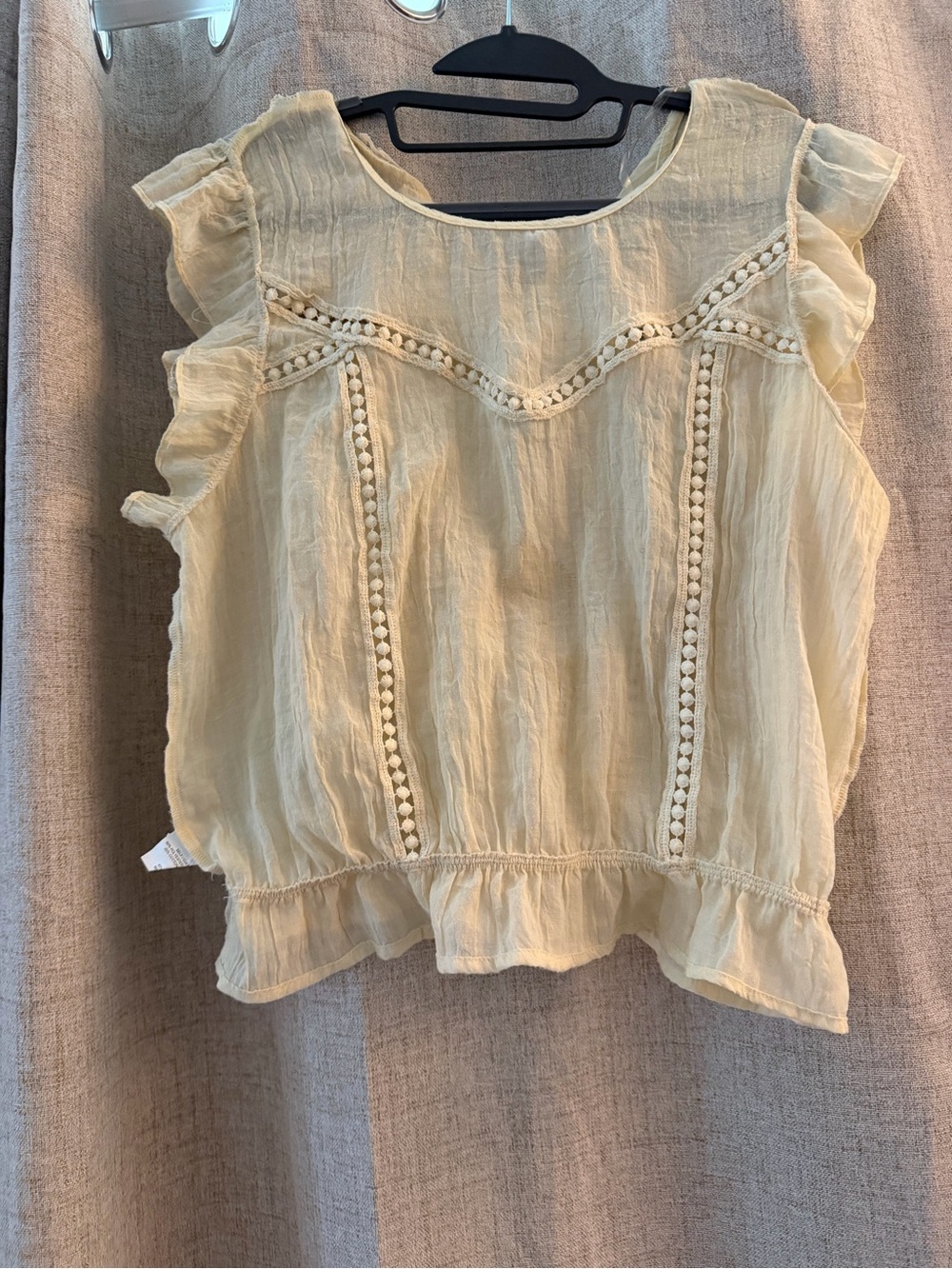 Lily Star Cream Ruffle Pom-Pom Trim Girls Top
